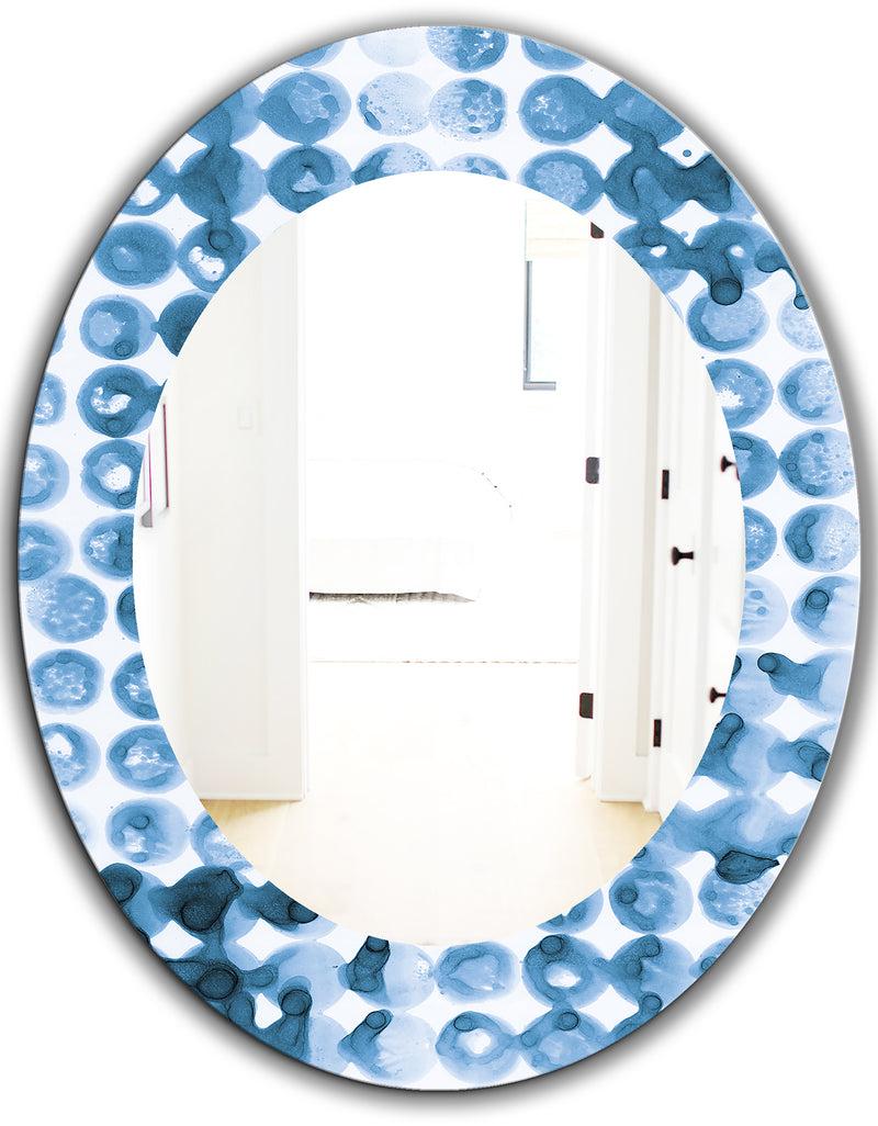 DesignQ Indigo Watercolor Geometrical II - Mid-Century Mirror - Oval Or Round Wall Mirror