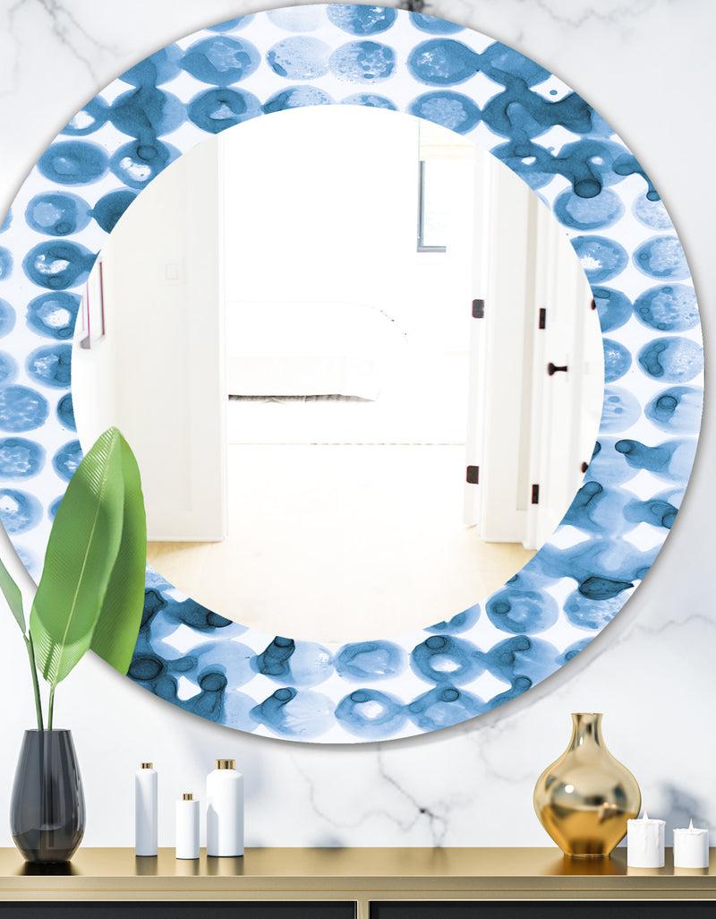 DesignQ Indigo Watercolor Geometrical II - Mid-Century Mirror - Oval or Round Wall Mirror