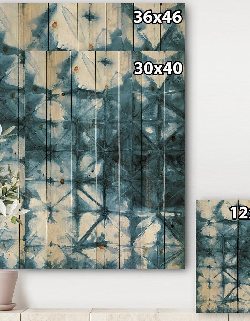 DesignQ Indigo Watercolor Geometrical III - Contemporary Print On Natural Pine Wood