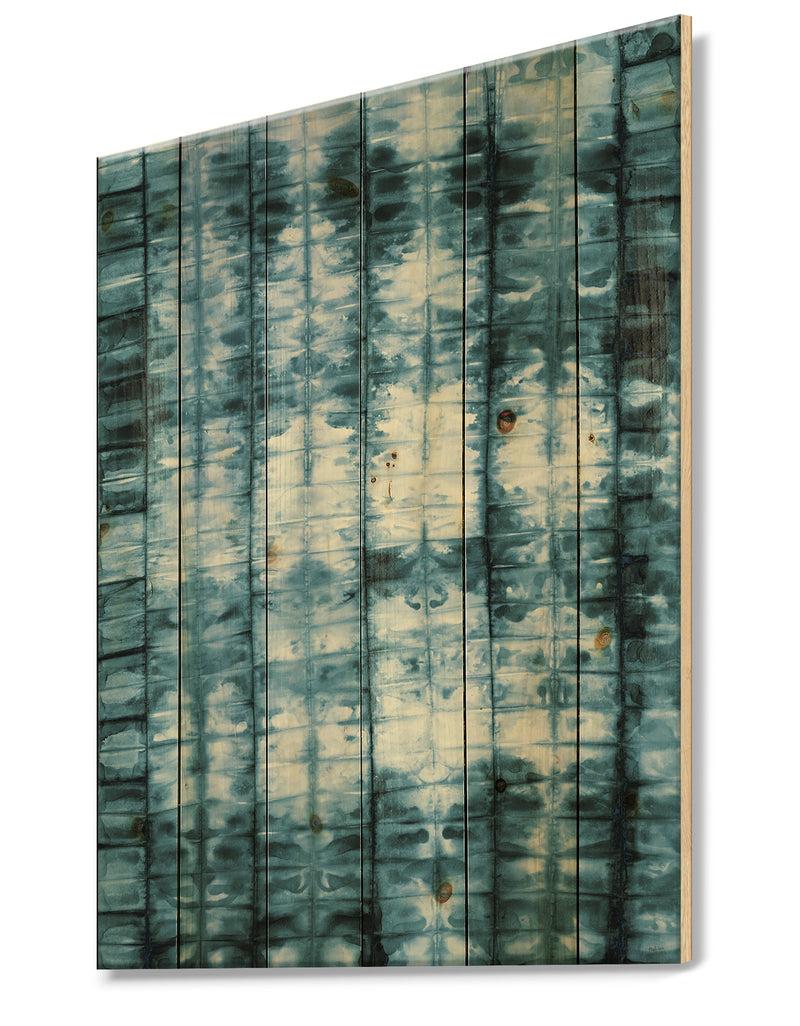 DesignQ Indigo Watercolor Geometrical IV - Contemporary Print On Natural Pine Wood