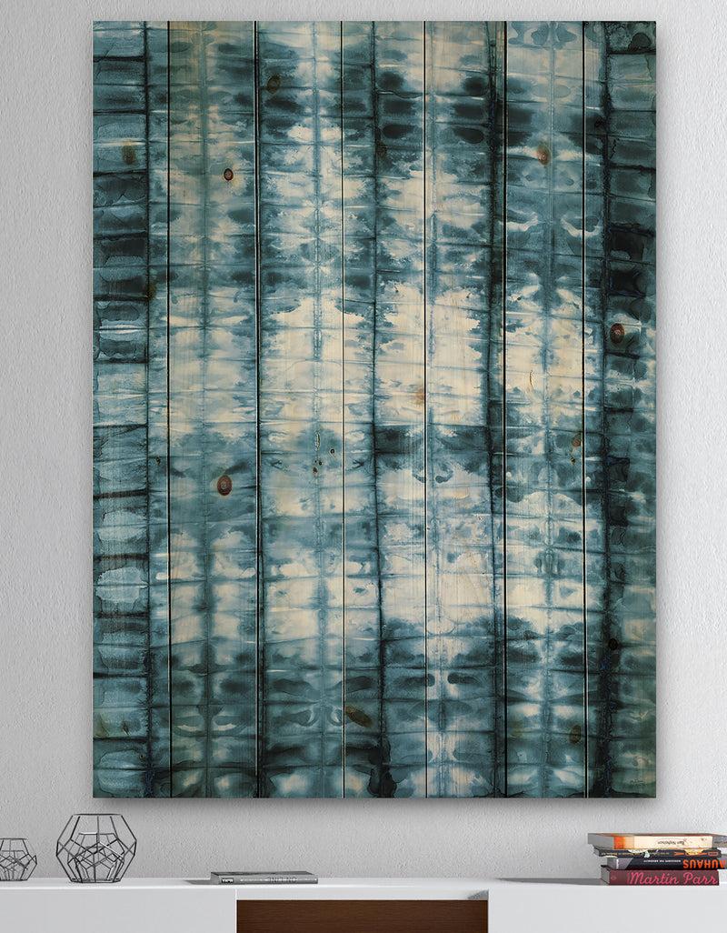 DesignQ Indigo watercolor geometrical IV - Contemporary Print on Natural Pine Wood