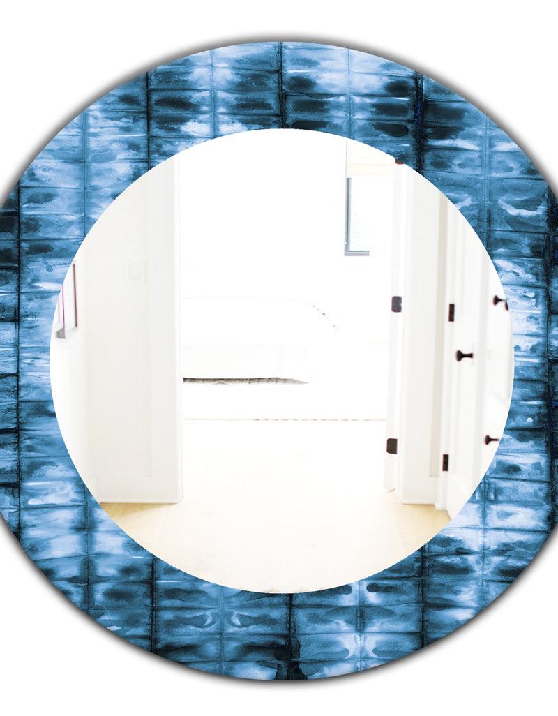 DesignQ Indigo Watercolor Geometrical IV - Mid-Century Mirror - Oval Or Round Wall Mirror
