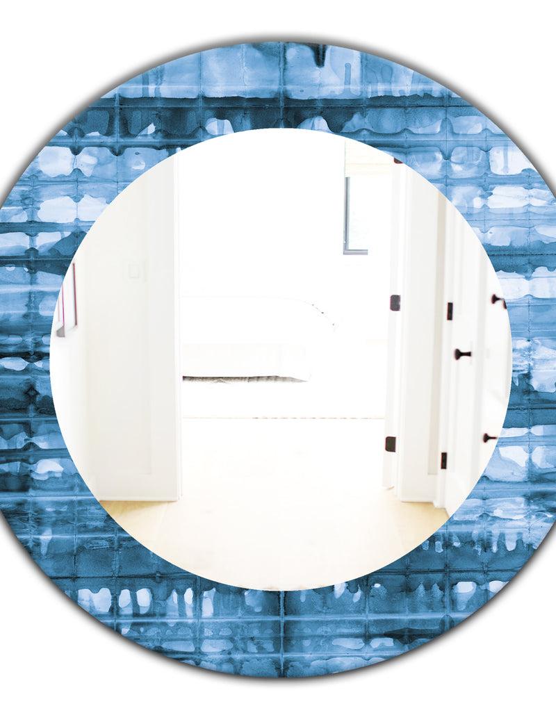 DesignQ Indigo Watercolor Geometrical V - Mid-Century Mirror - Oval Or Round Wall Mirror