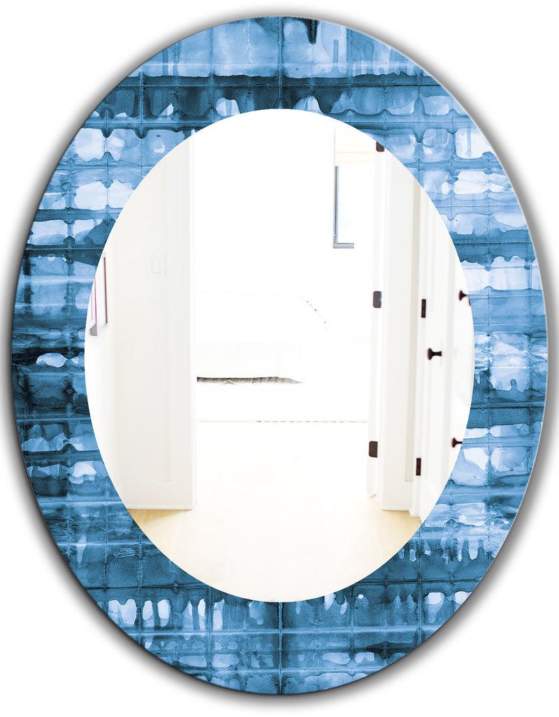 DesignQ Indigo Watercolor Geometrical V - Mid-Century Mirror - Oval Or Round Wall Mirror