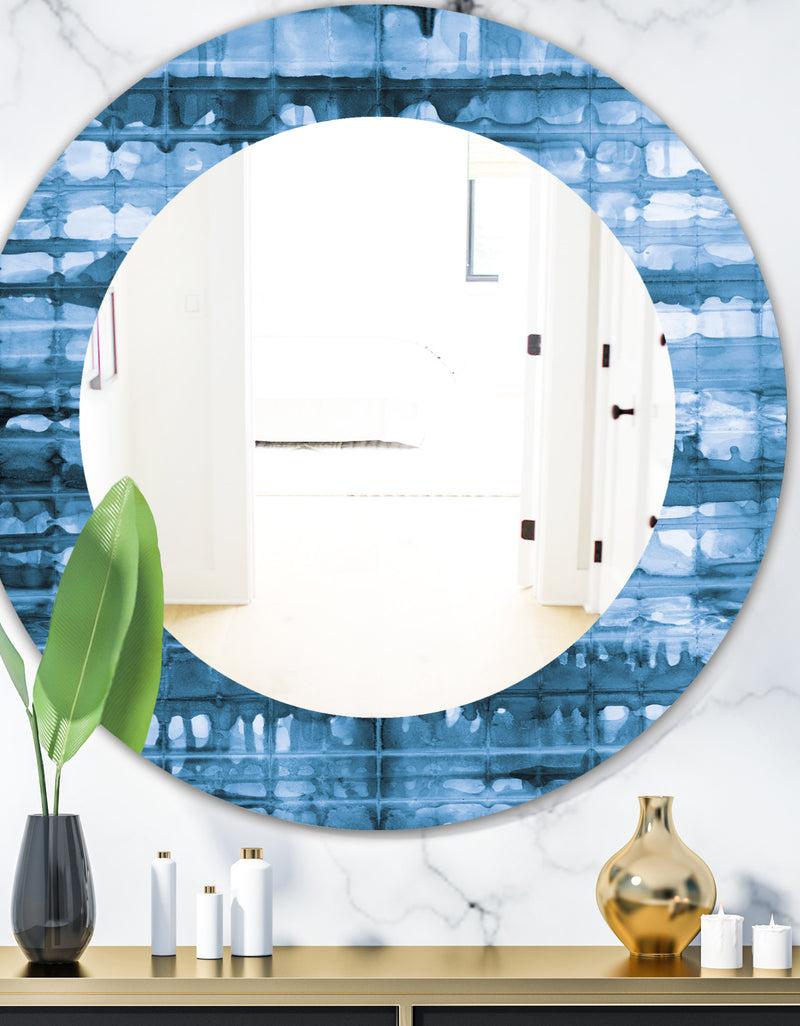 DesignQ Indigo Watercolor Geometrical V - Mid-Century Mirror - Oval or Round Wall Mirror