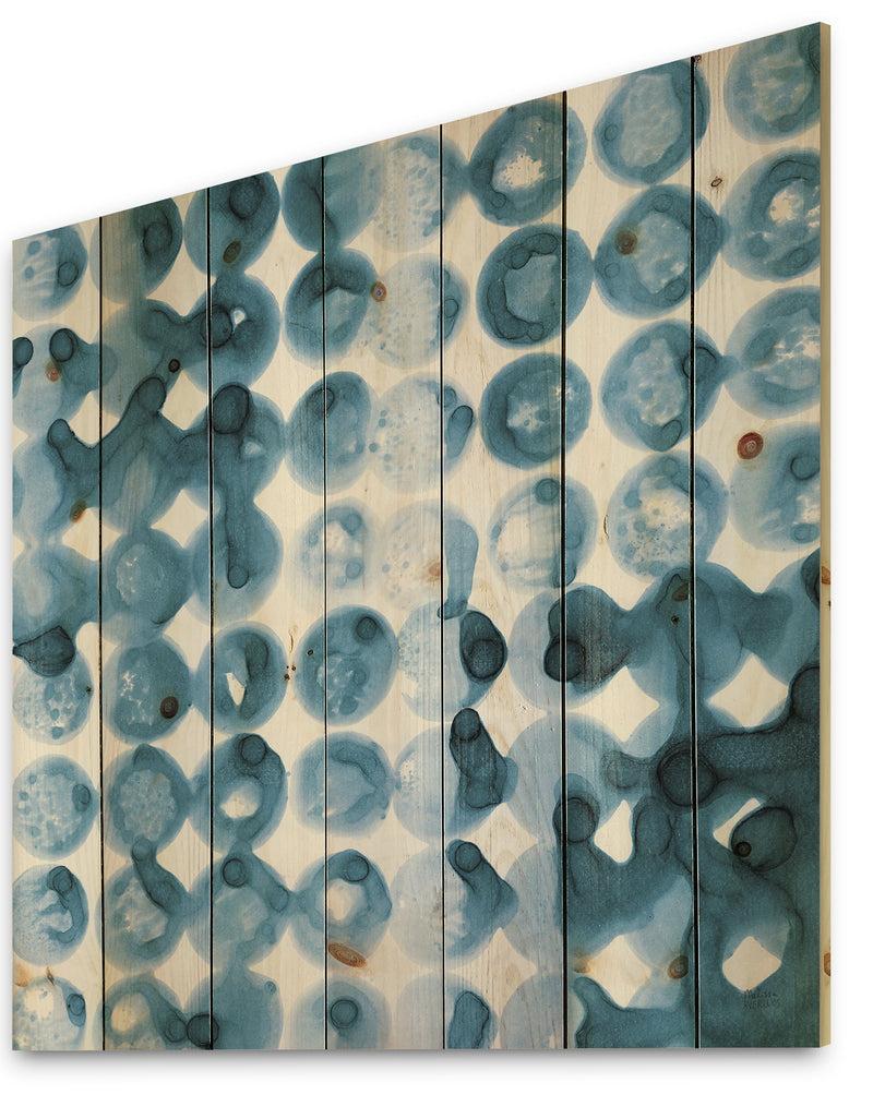 DesignQ Indigo Watercolor Geometrical VI - Contemporary Print On Natural Pine Wood