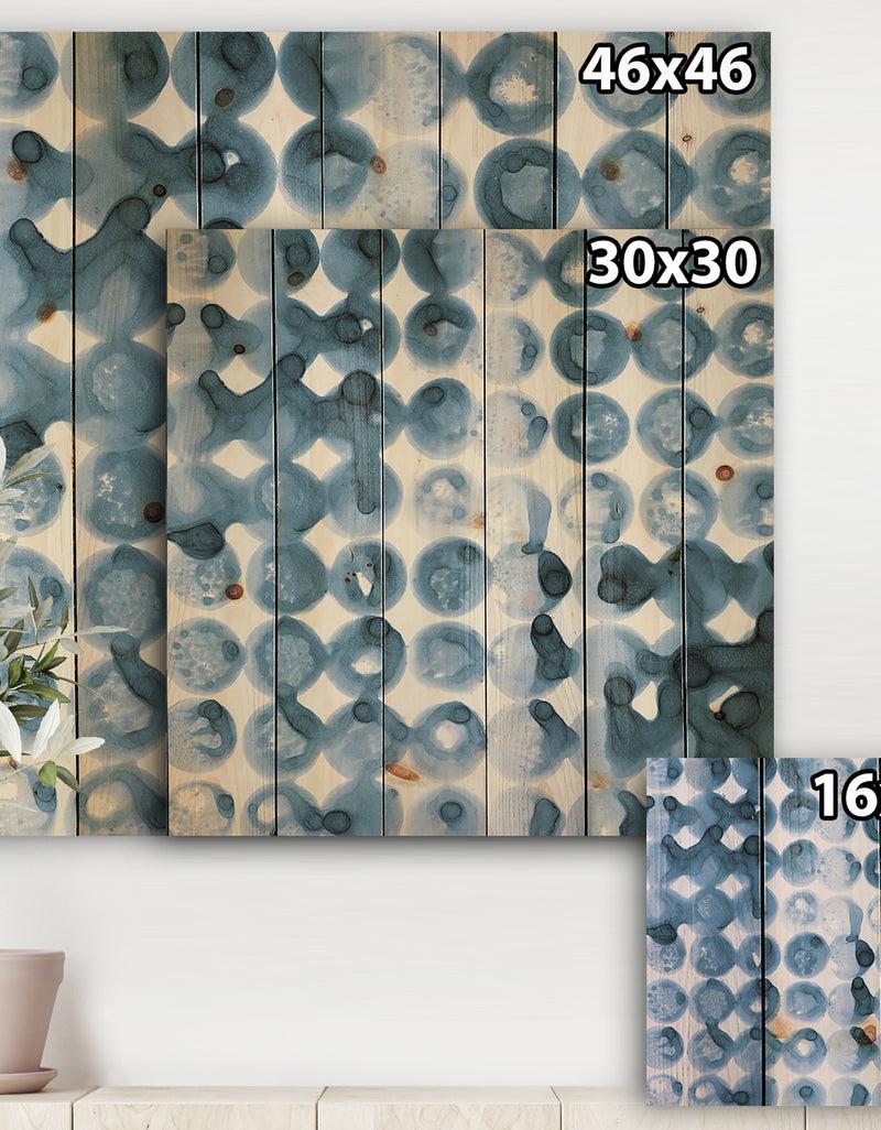 DesignQ Indigo Watercolor Geometrical VI - Contemporary Print On Natural Pine Wood