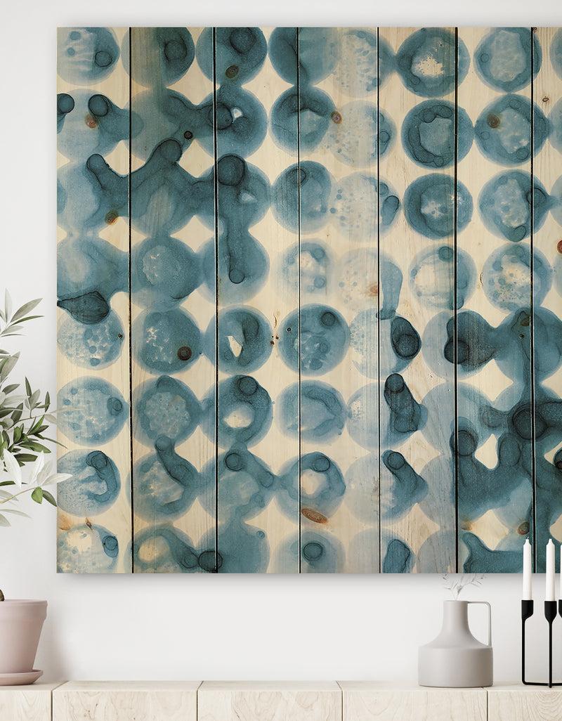 DesignQ Indigo watercolor geometrical VI - Contemporary Print on Natural Pine Wood