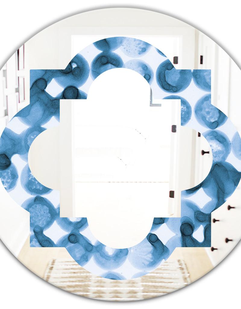 DesignQ Indigo Watercolor Geometrical VI - Modern Round Or Oval Wall Mirror - Quatrefoil