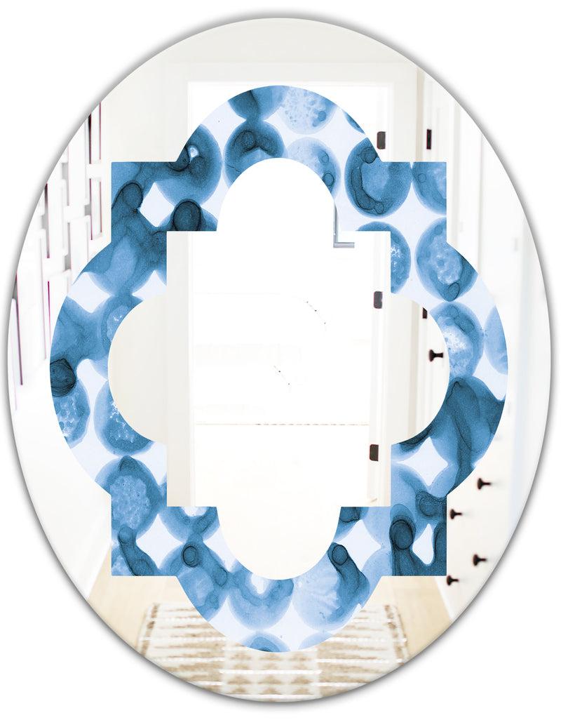 DesignQ Indigo Watercolor Geometrical VI - Modern Round Or Oval Wall Mirror - Quatrefoil
