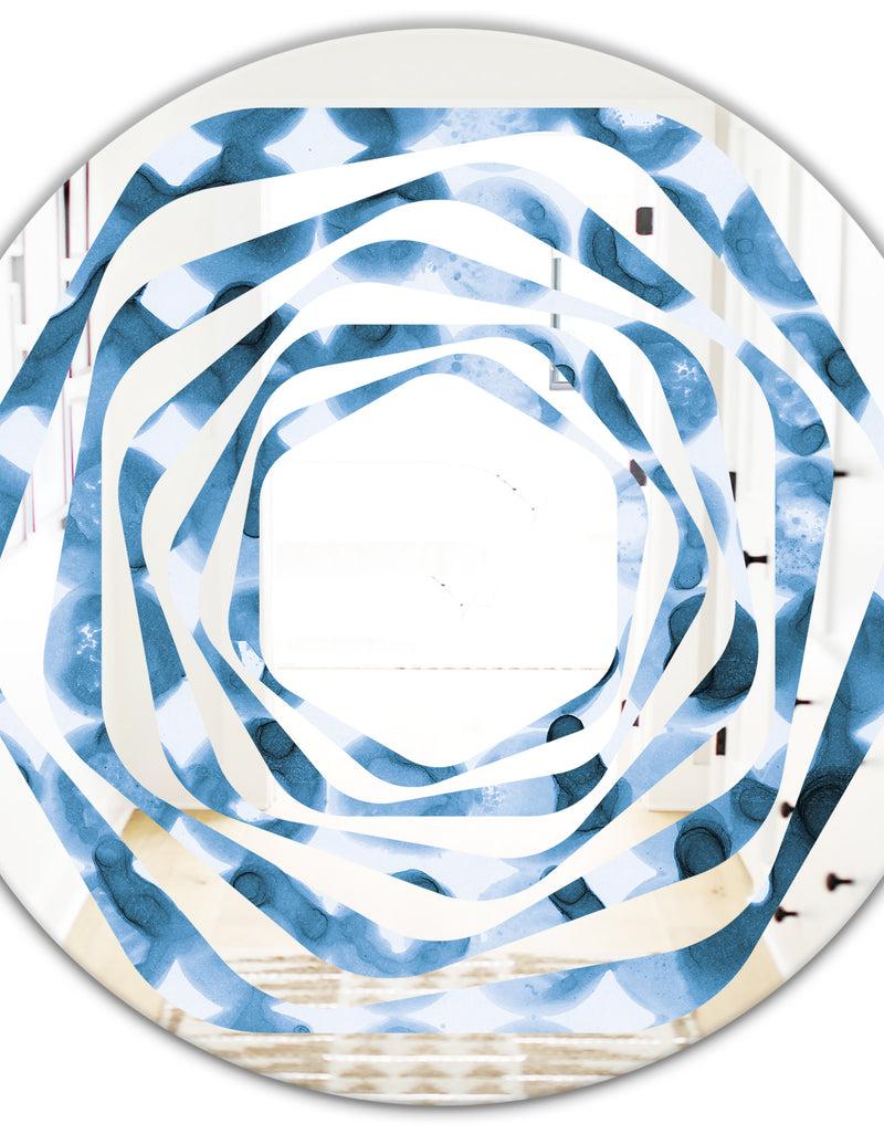 DesignQ Indigo Watercolor Geometrical VI - Modern Round Or Oval Wall Mirror - Whirl