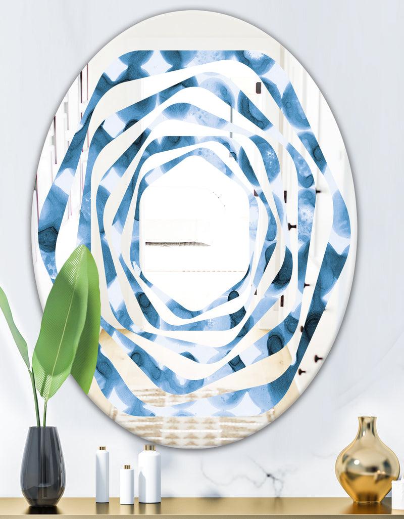 DesignQ Indigo Watercolor Geometrical VI - Modern Round Or Oval Wall Mirror - Whirl