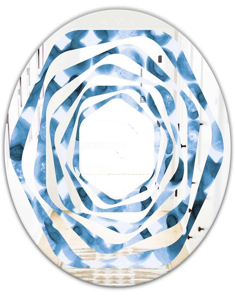 DesignQ Indigo Watercolor Geometrical VI - Modern Round Or Oval Wall Mirror - Whirl