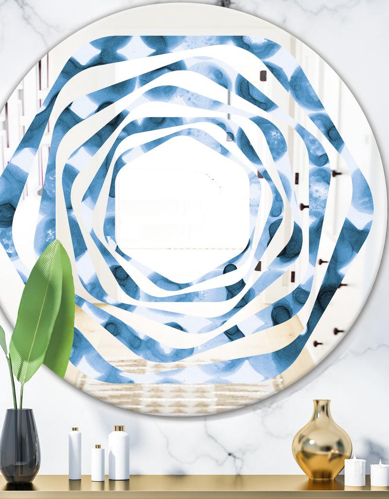 DesignQ Indigo watercolor geometrical VI - Modern Round or Oval Wall Mirror - Whirl