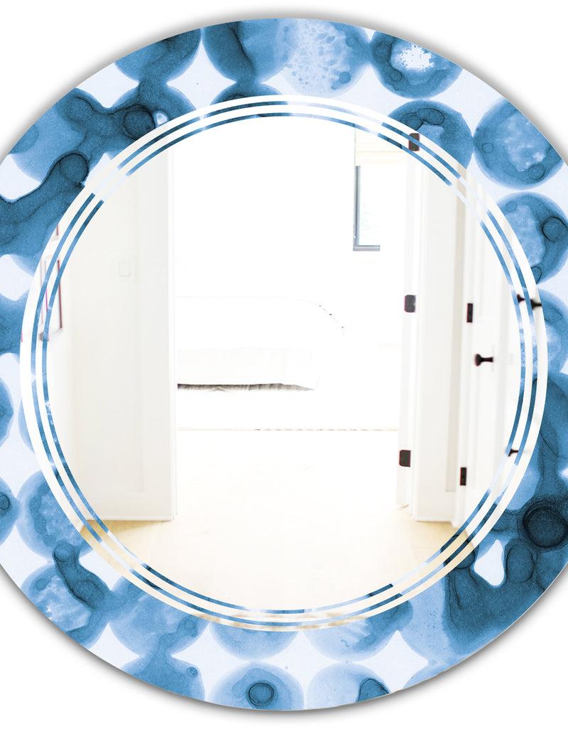 DesignQ Indigo Watercolor Geometrical VI - Modern Round Or Oval Wall Mirror - Triple C