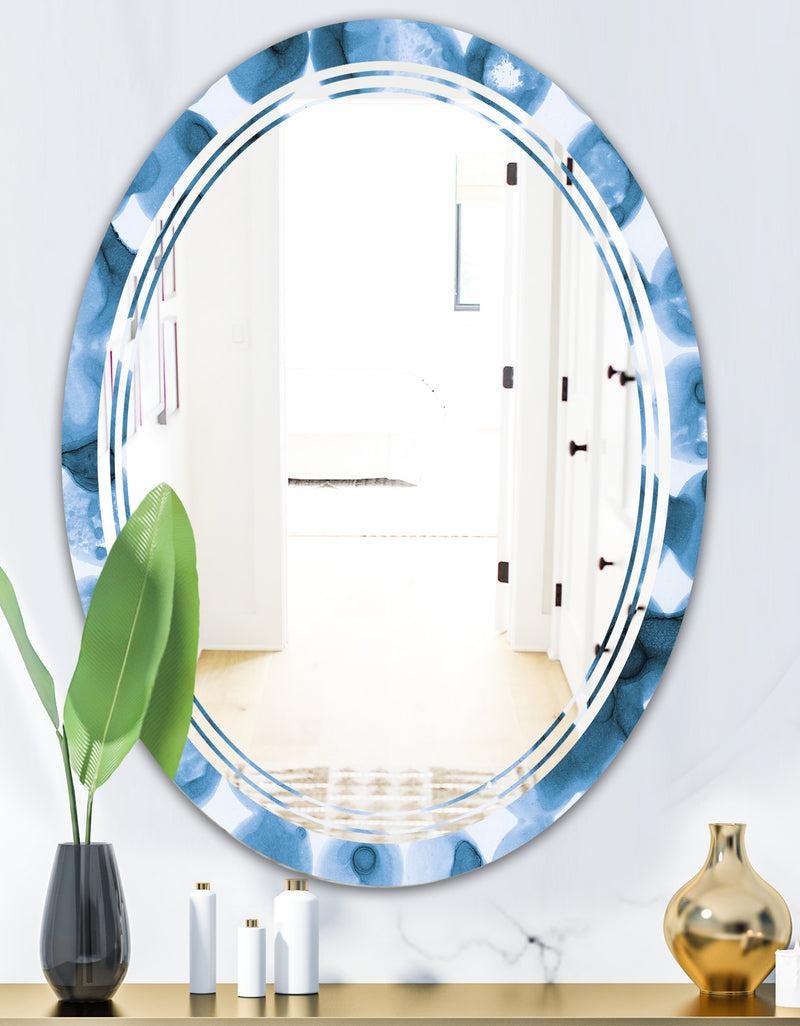 DesignQ Indigo Watercolor Geometrical VI - Modern Round Or Oval Wall Mirror - Triple C