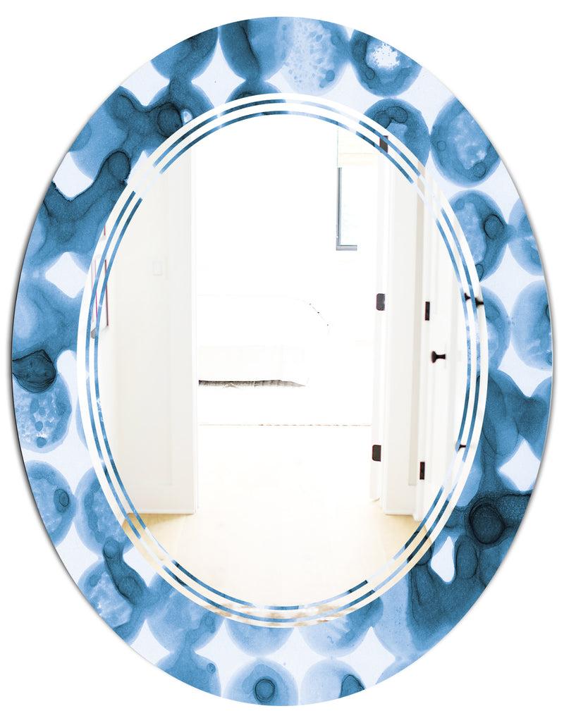 DesignQ Indigo Watercolor Geometrical VI - Modern Round Or Oval Wall Mirror - Triple C
