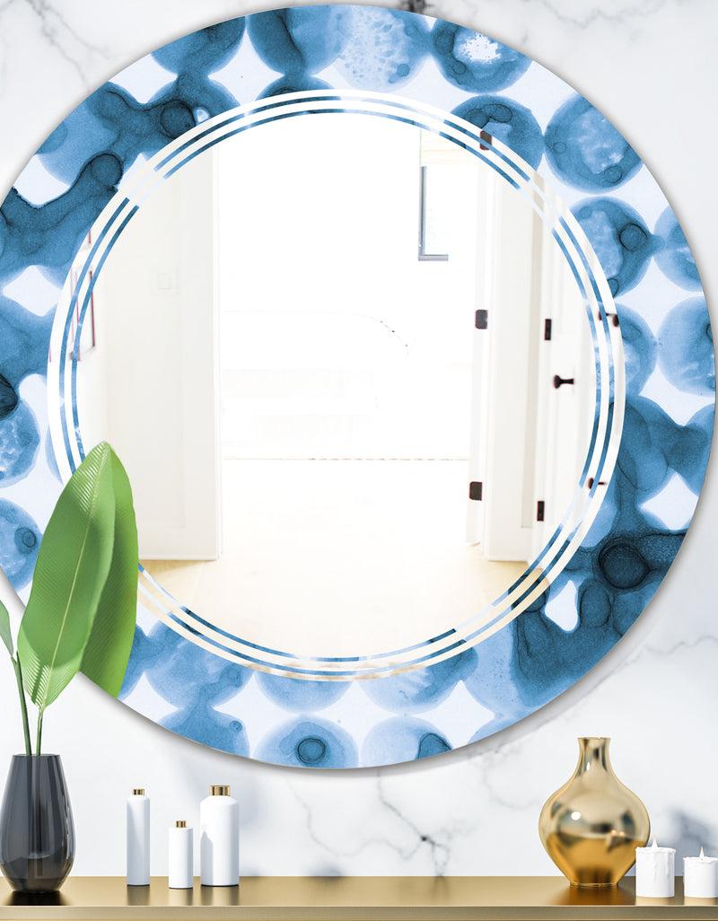 DesignQ Indigo watercolor geometrical VI - Modern Round or Oval Wall Mirror - Triple C