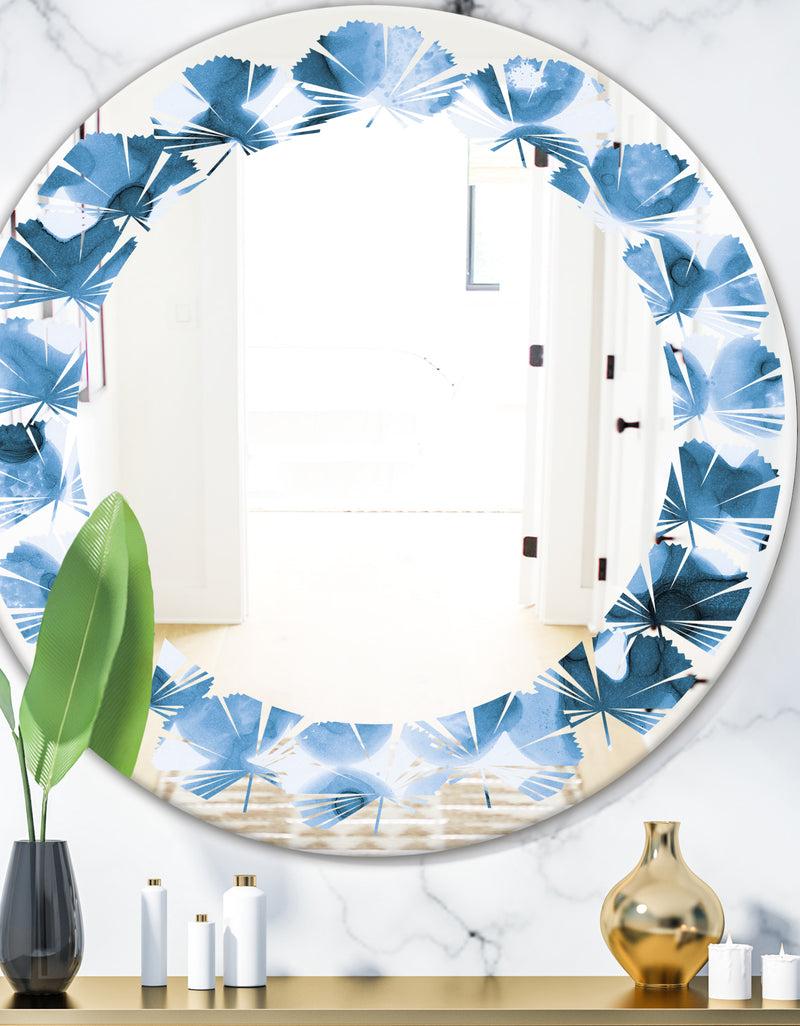 DesignQ Indigo watercolor geometrical VI - Modern Round or Oval Wall Mirror - Leaves