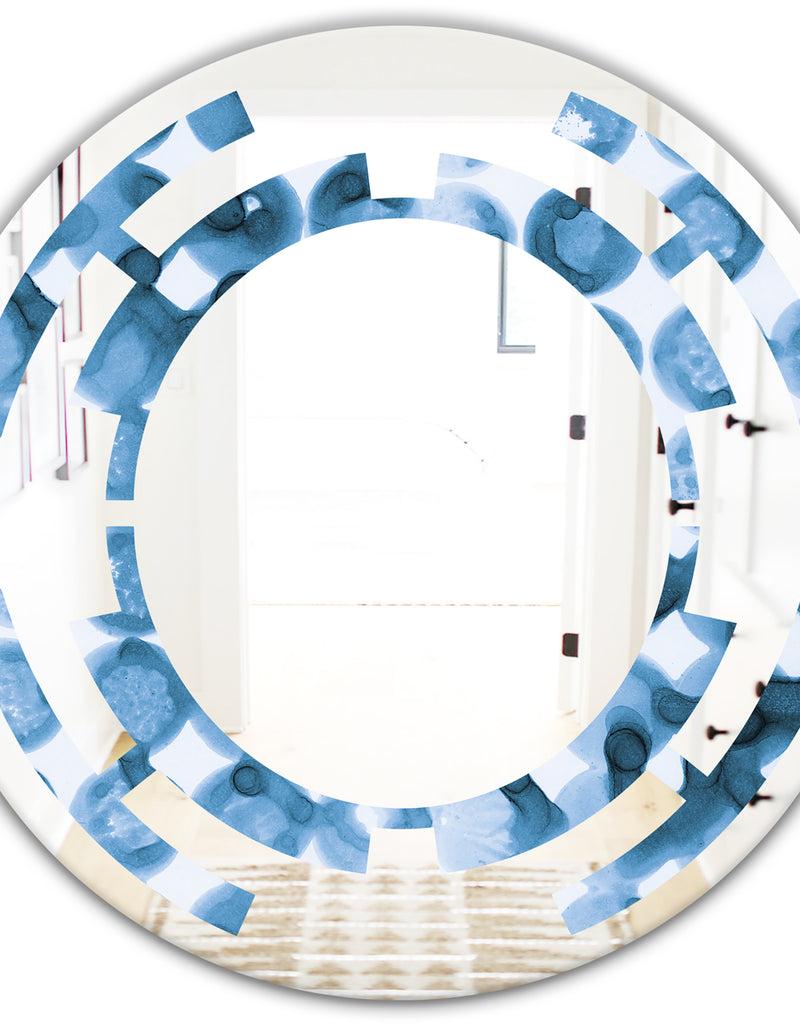 DesignQ Indigo Watercolor Geometrical VI - Modern Round Or Oval Wall Mirror - Space
