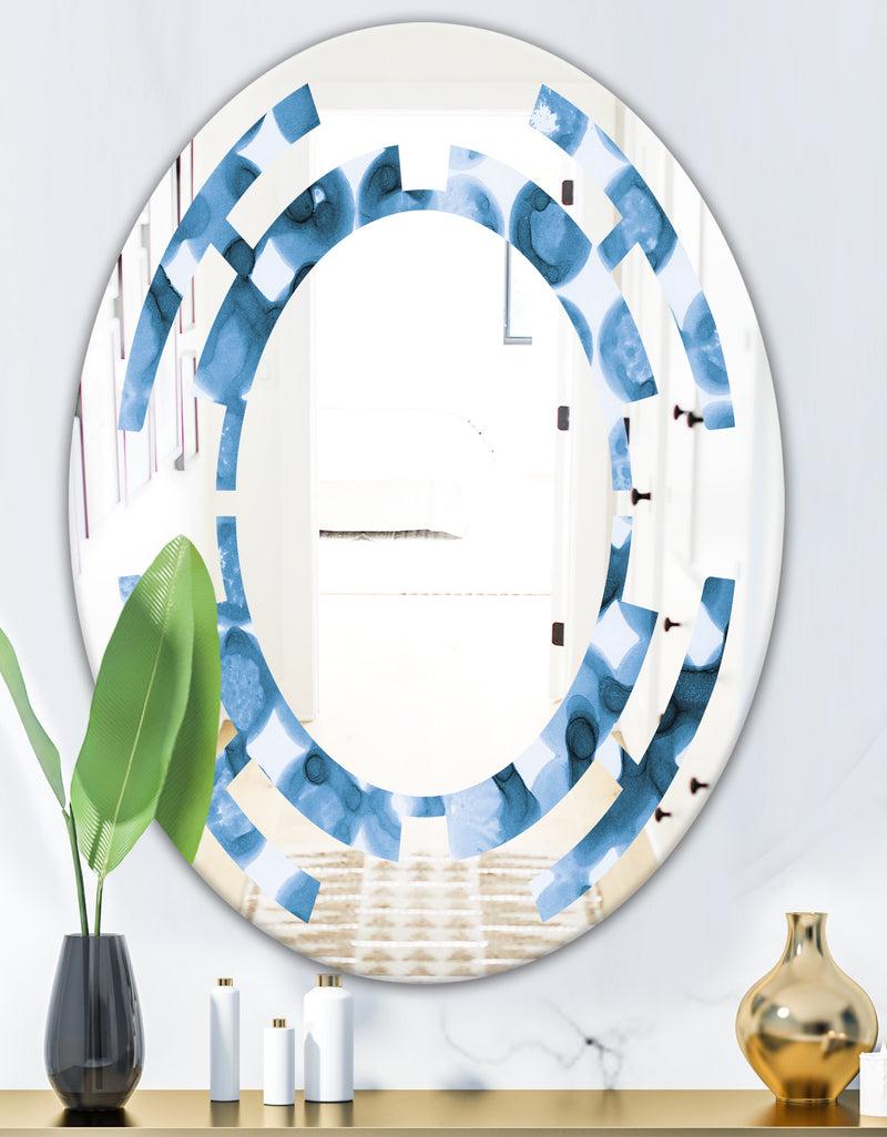 DesignQ Indigo Watercolor Geometrical VI - Modern Round Or Oval Wall Mirror - Space