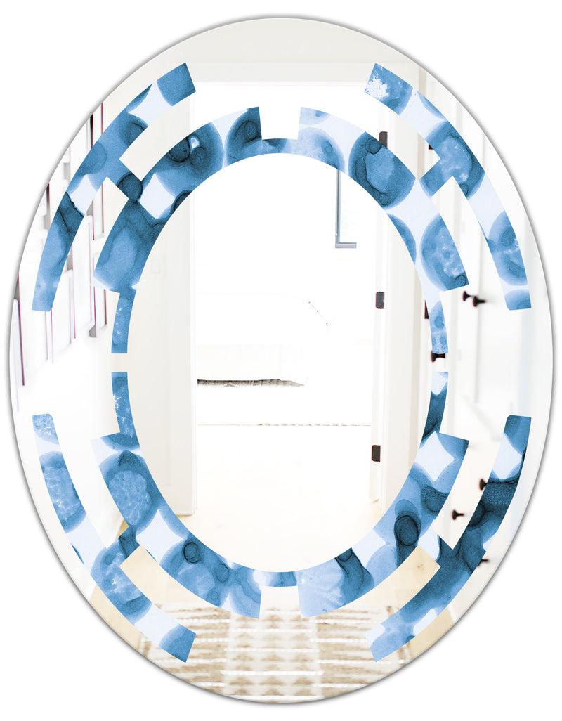 DesignQ Indigo Watercolor Geometrical VI - Modern Round Or Oval Wall Mirror - Space