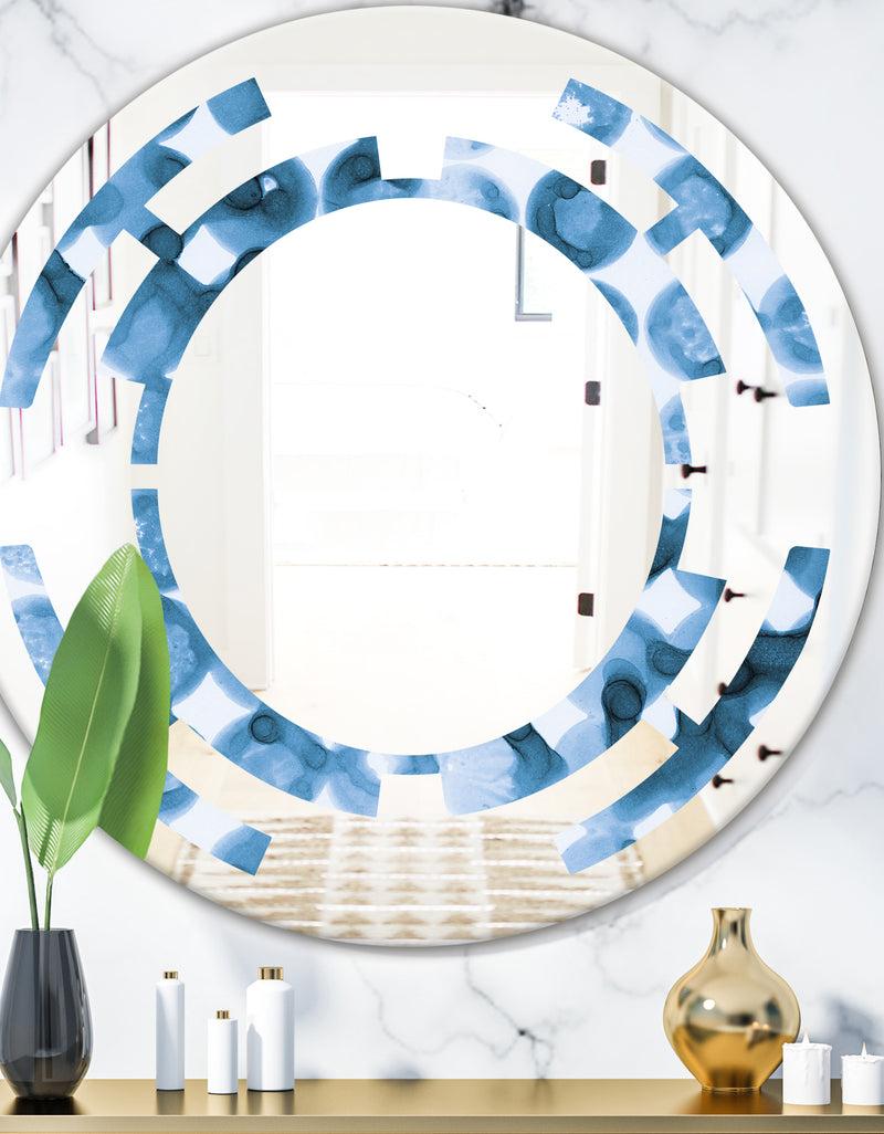 DesignQ Indigo watercolor geometrical VI - Modern Round or Oval Wall Mirror - Space