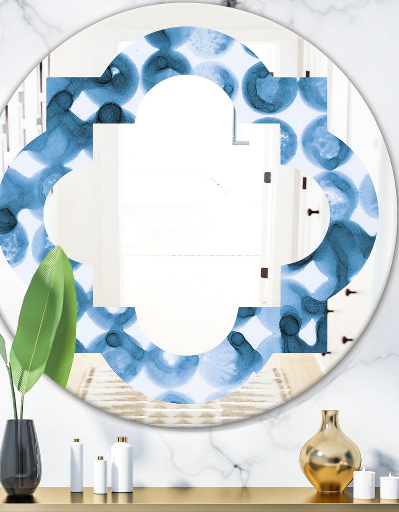 DesignQ Indigo watercolor geometrical VI - Modern Round or Oval Wall Mirror - Quatrefoil