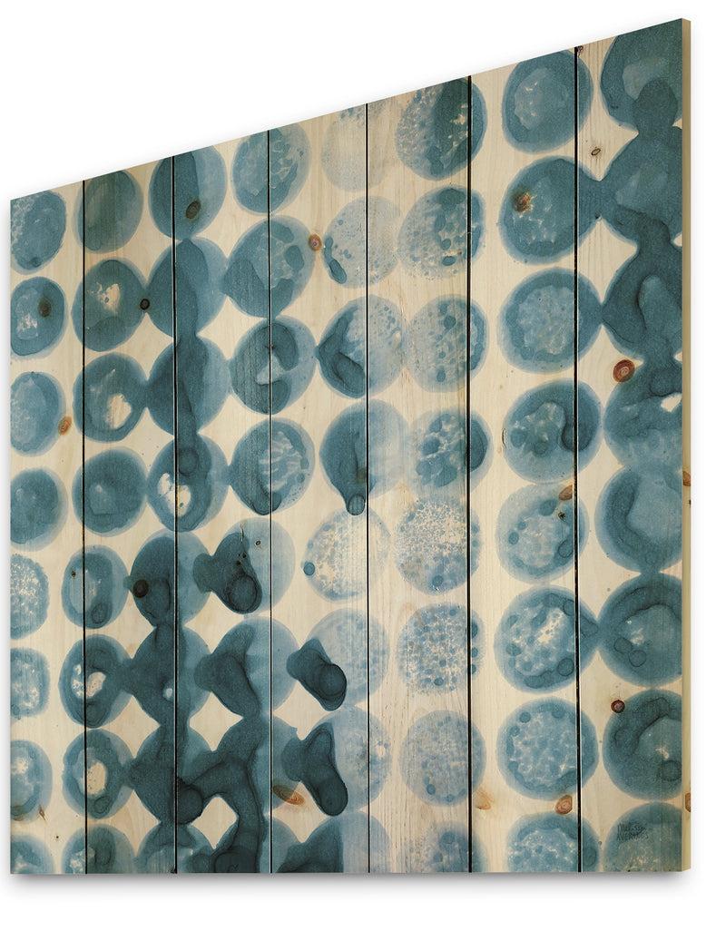 DesignQ Indigo Watercolor Geometrical VII - Contemporary Print On Natural Pine Wood