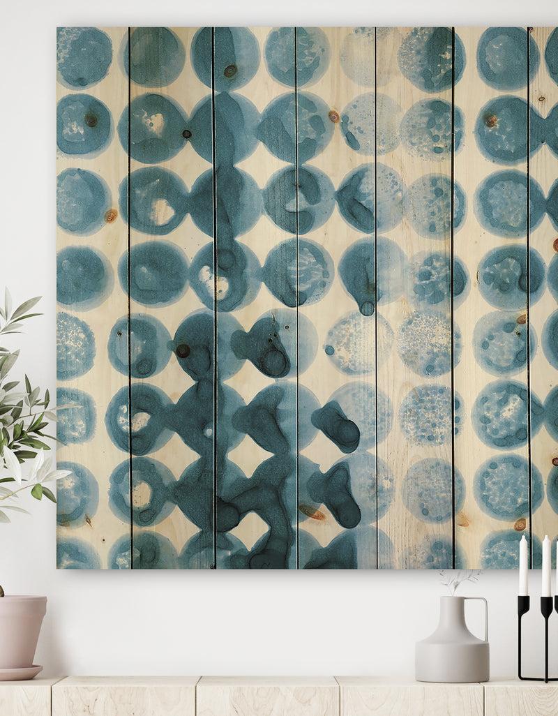 DesignQ Indigo watercolor geometrical VII - Contemporary Print on Natural Pine Wood