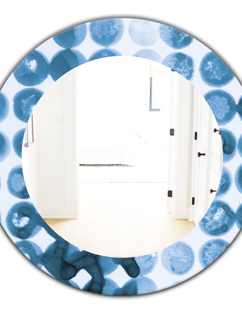 DesignQ Indigo Watercolor Geometrical VII - Mid-Century Mirror - Oval Or Round Wall Mirror