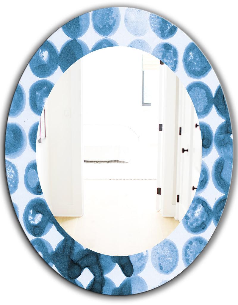 DesignQ Indigo Watercolor Geometrical VII - Mid-Century Mirror - Oval Or Round Wall Mirror