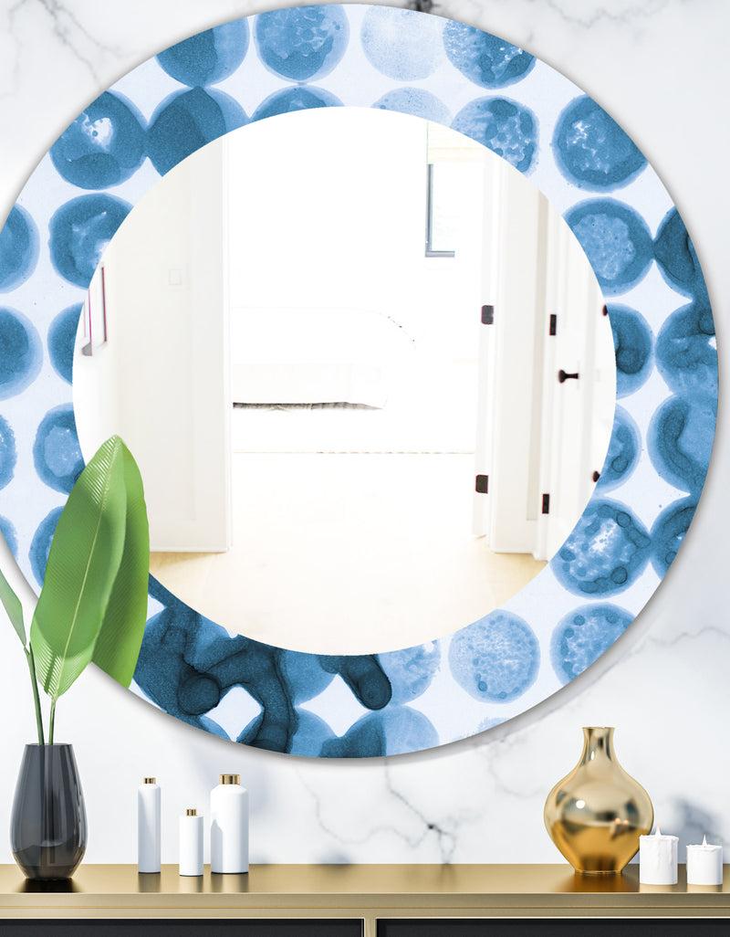 DesignQ Indigo Watercolor Geometrical VII - Mid-Century Mirror - Oval or Round Wall Mirror