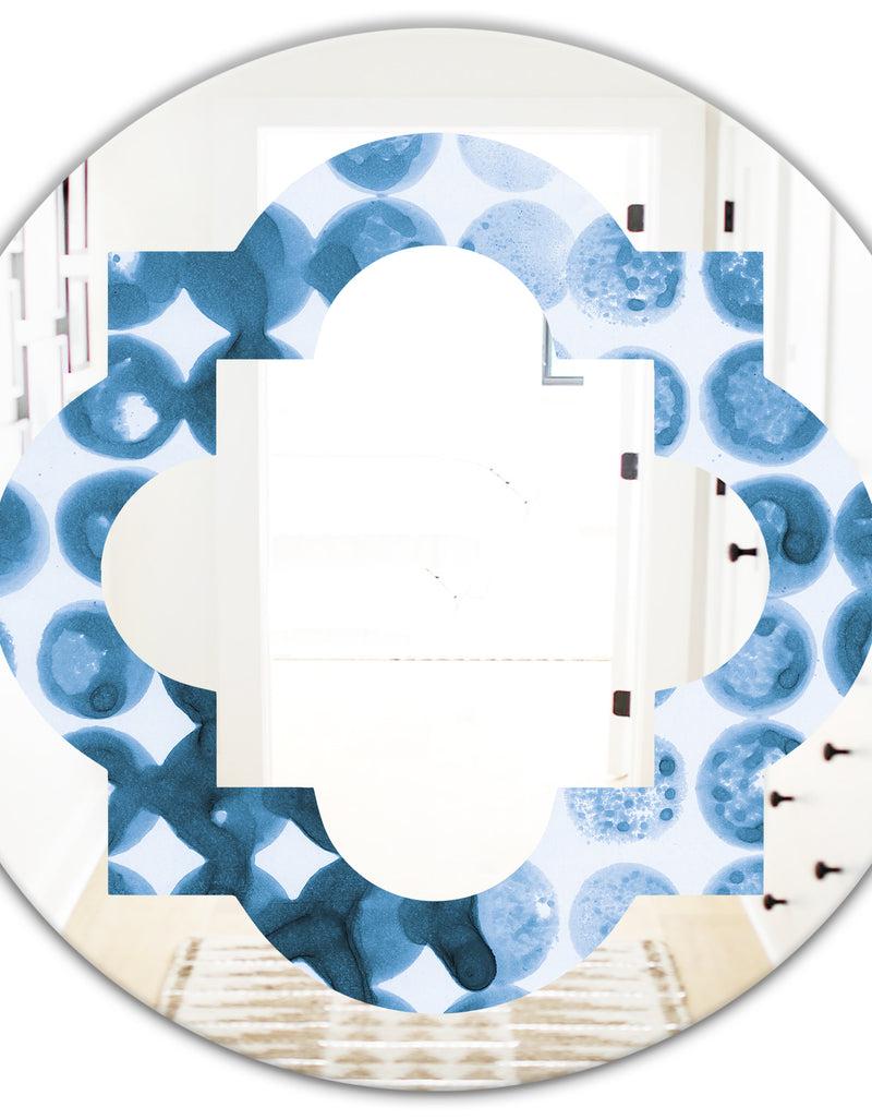 DesignQ Indigo Watercolor Geometrical VII - Modern Round Or Oval Wall Mirror - Quatrefoil