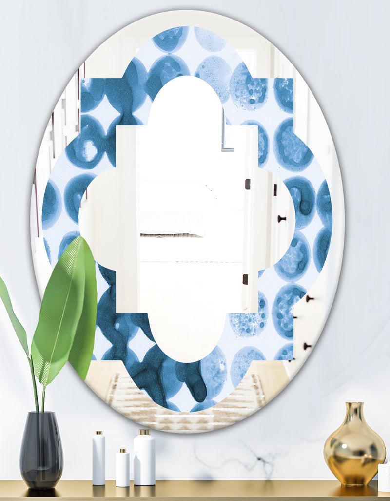 DesignQ Indigo Watercolor Geometrical VII - Modern Round Or Oval Wall Mirror - Quatrefoil