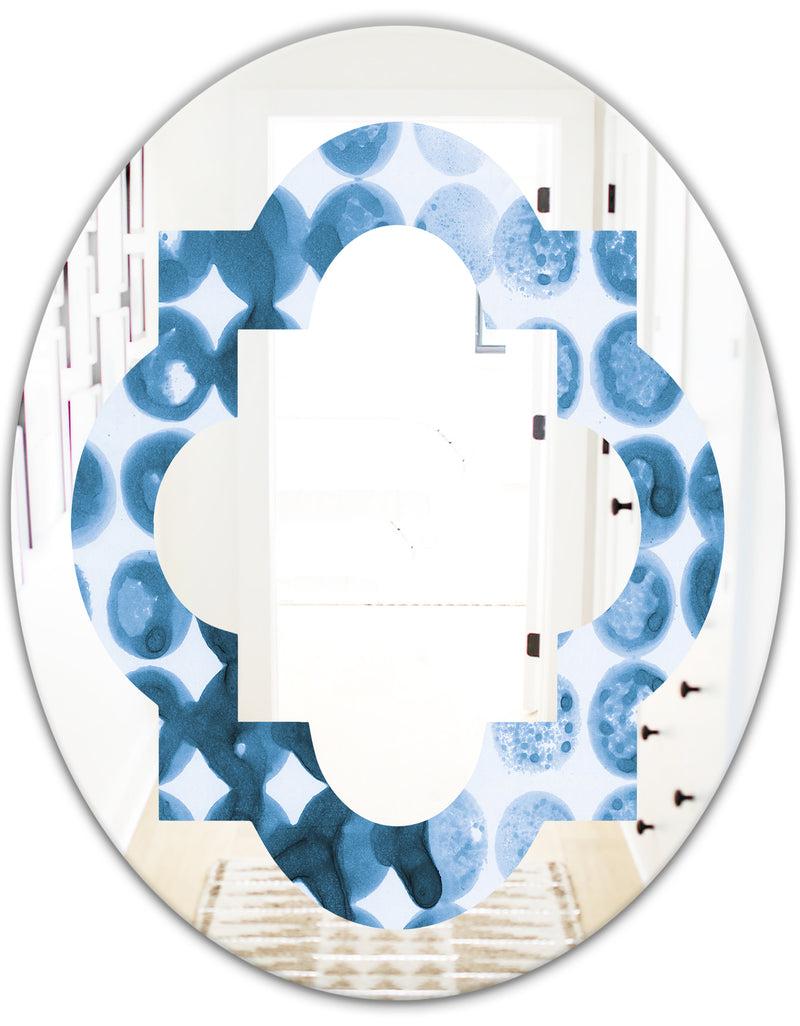 DesignQ Indigo Watercolor Geometrical VII - Modern Round Or Oval Wall Mirror - Quatrefoil
