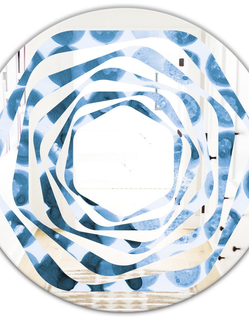 DesignQ Indigo Watercolor Geometrical VII - Modern Round Or Oval Wall Mirror - Whirl