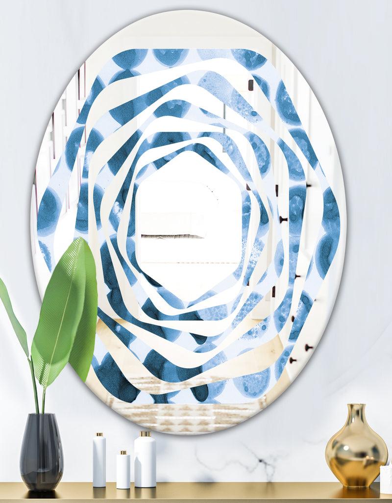 DesignQ Indigo Watercolor Geometrical VII - Modern Round Or Oval Wall Mirror - Whirl