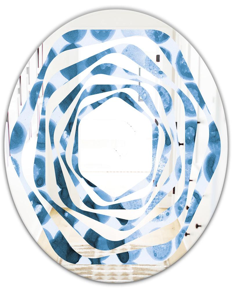 DesignQ Indigo Watercolor Geometrical VII - Modern Round Or Oval Wall Mirror - Whirl