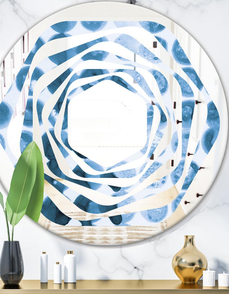 DesignQ Indigo Watercolor Geometrical VII - Modern Round or Oval Wall Mirror - Whirl