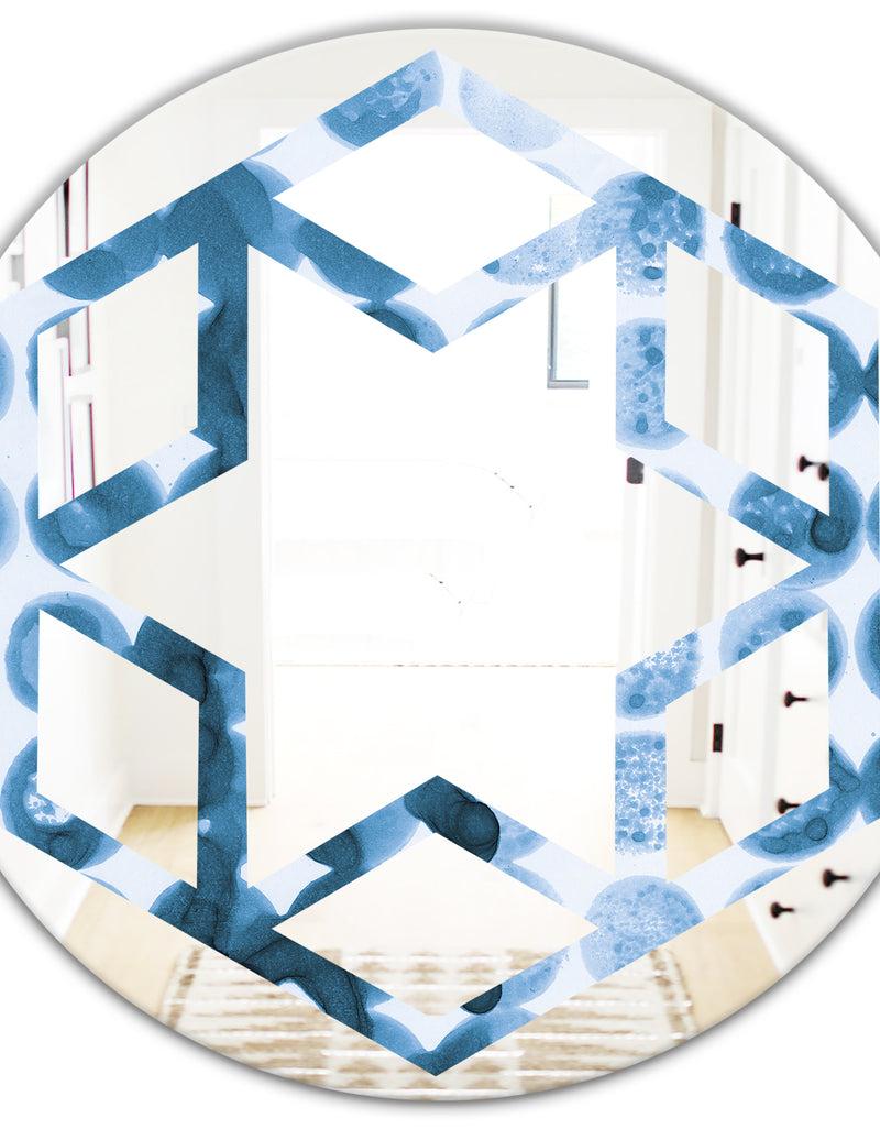 DesignQ Indigo Watercolor Geometrical VII - Modern Round Or Oval Wall Mirror - Hexagon Star