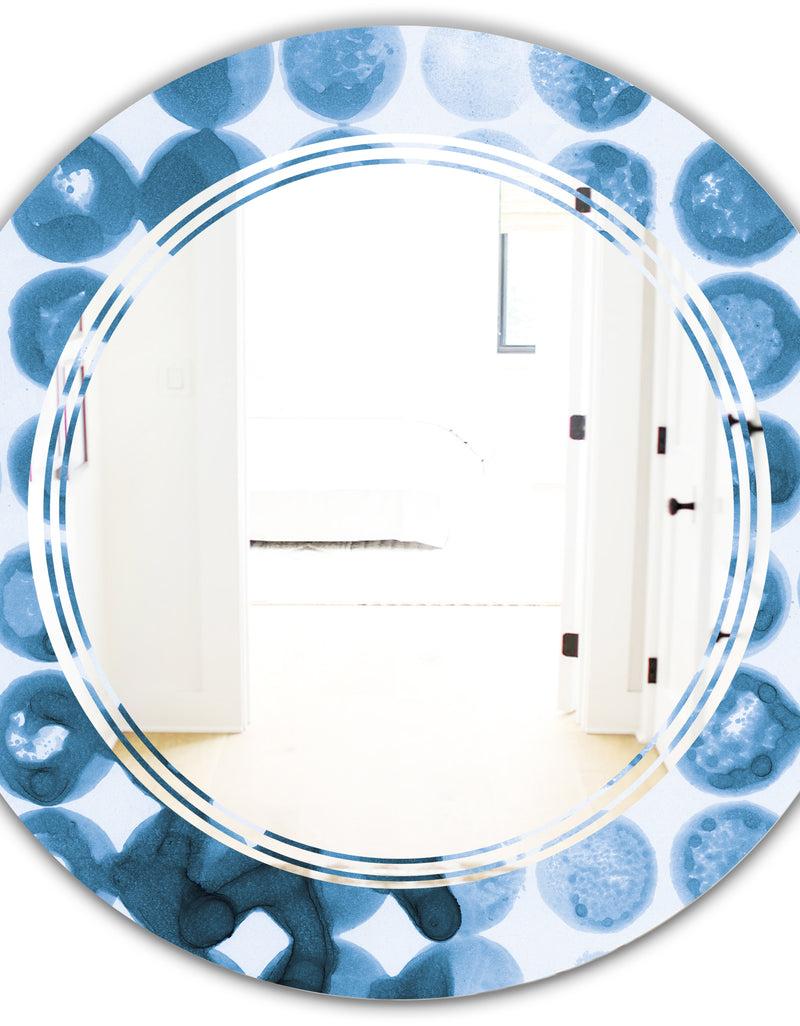 DesignQ Indigo Watercolor Geometrical VII - Modern Round Or Oval Wall Mirror - Triple C