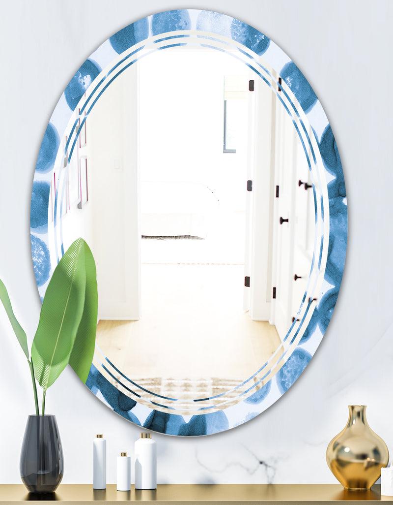 DesignQ Indigo Watercolor Geometrical VII - Modern Round Or Oval Wall Mirror - Triple C