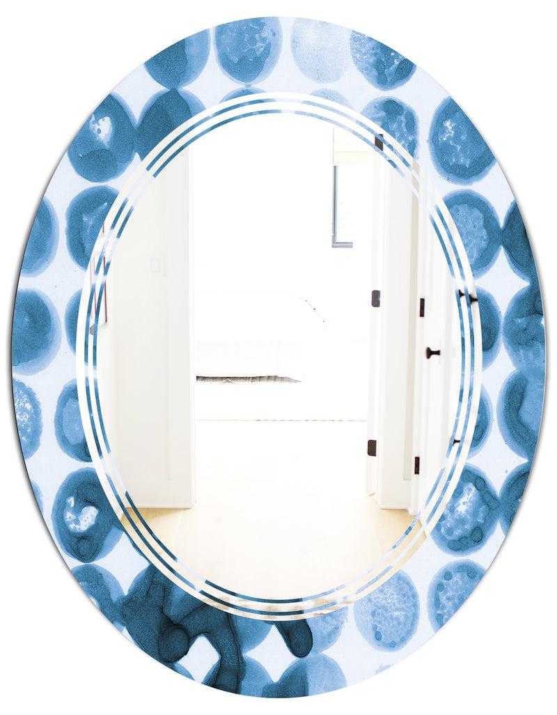 DesignQ Indigo Watercolor Geometrical VII - Modern Round Or Oval Wall Mirror - Triple C