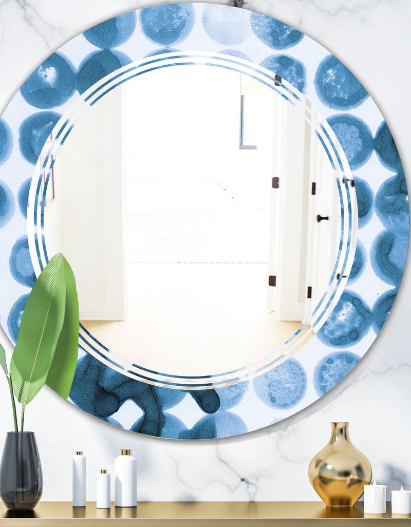 DesignQ Indigo Watercolor Geometrical VII - Modern Round or Oval Wall Mirror - Triple C