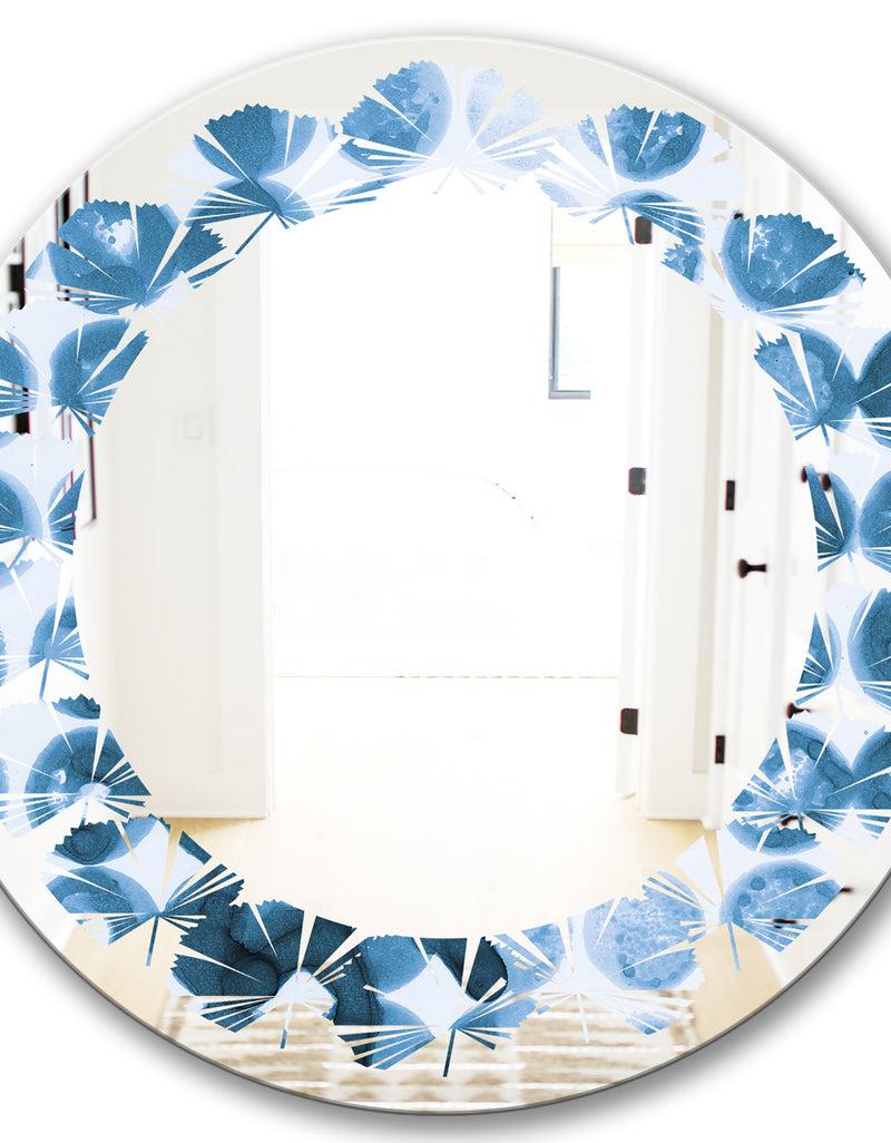 DesignQ Indigo Watercolor Geometrical VII - Modern Round Or Oval Wall Mirror - Leaves