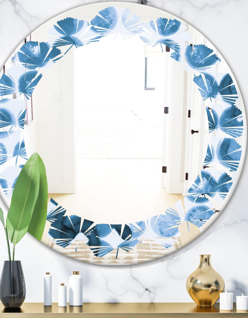 DesignQ Indigo Watercolor Geometrical VII - Modern Round or Oval Wall Mirror - Leaves