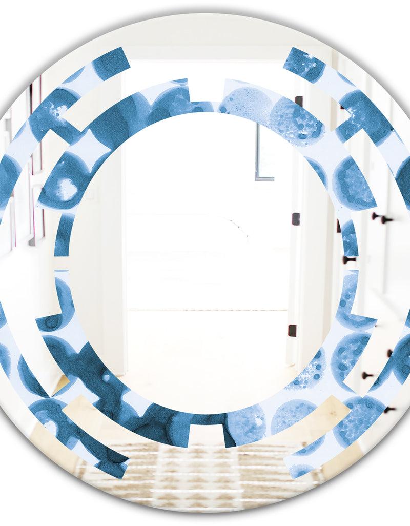 DesignQ Indigo Watercolor Geometrical VII - Modern Round Or Oval Wall Mirror - Space