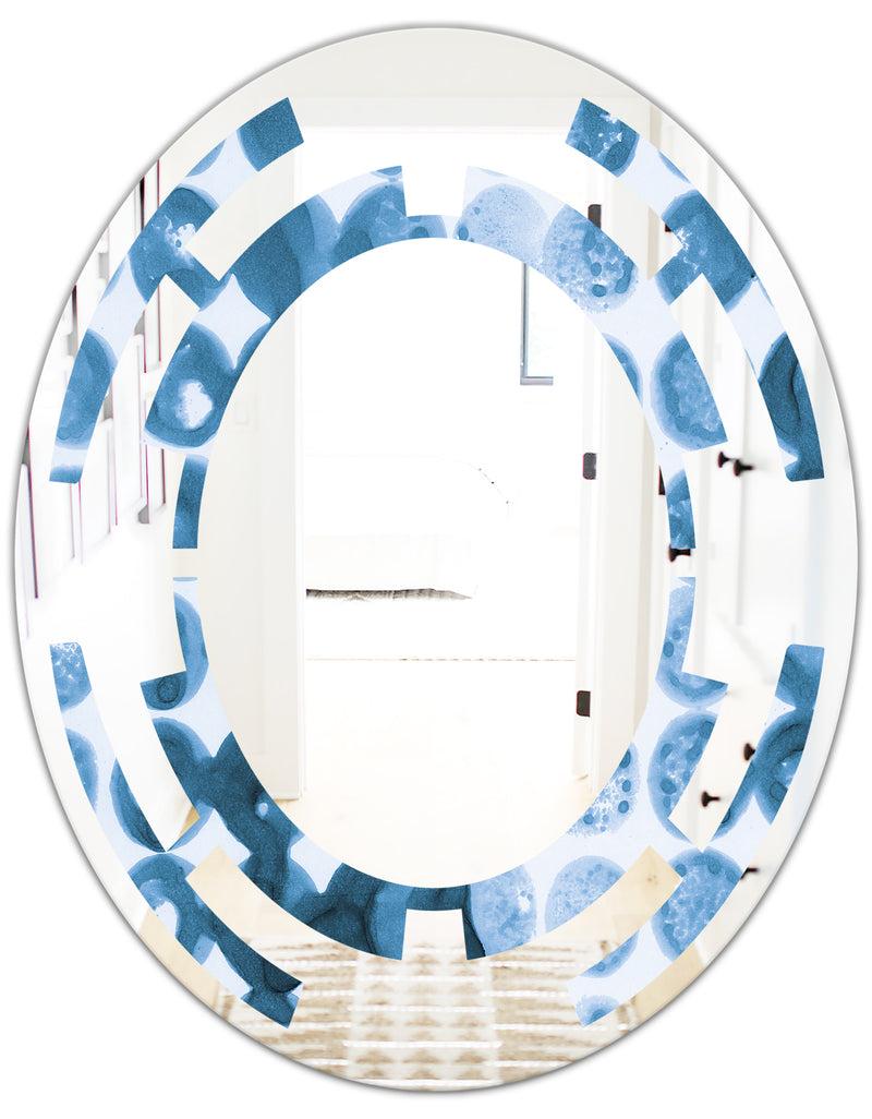 DesignQ Indigo Watercolor Geometrical VII - Modern Round Or Oval Wall Mirror - Space