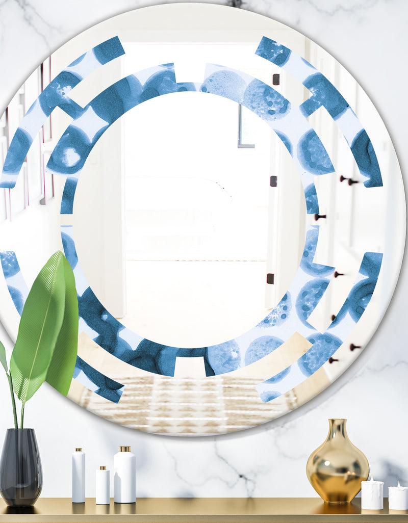 DesignQ Indigo Watercolor Geometrical VII - Modern Round or Oval Wall Mirror - Space